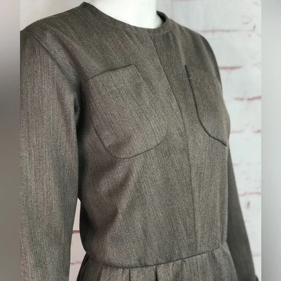 VINTAGE SAINT LAURENT PARIS RIVE GAUCHE Taupe knee length dress Size Large - Picture 3 of 15